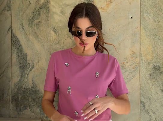 T-Shirt Raiane Pedraria - Rosa Matte